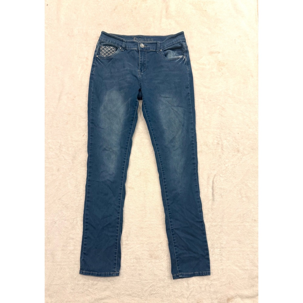 Bamboo Women Medium Wash Skinny Jeans Embroidered Pockets Size 11/12 Blue Denim